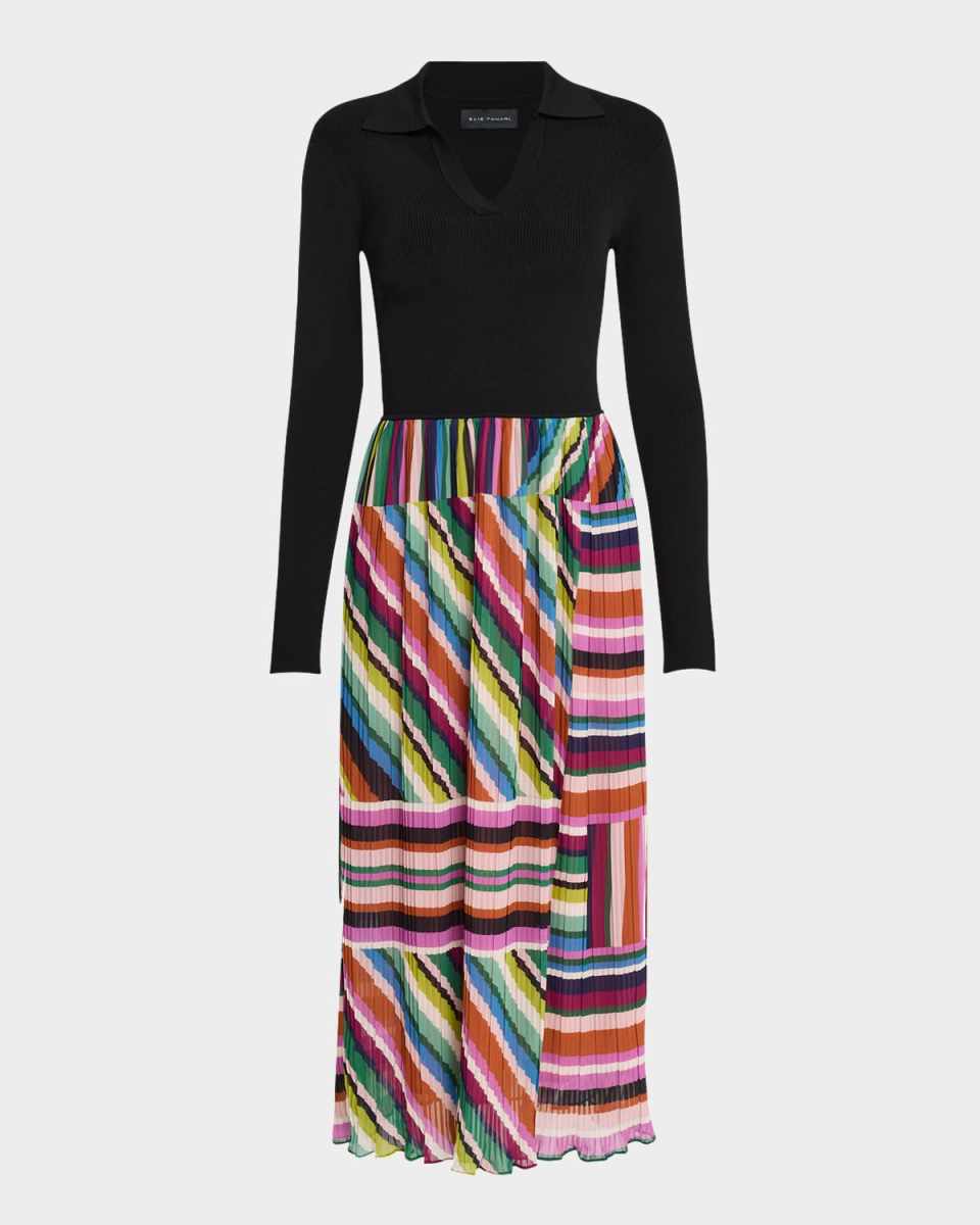 The Mave Pleated Mixed Media Midi Dress